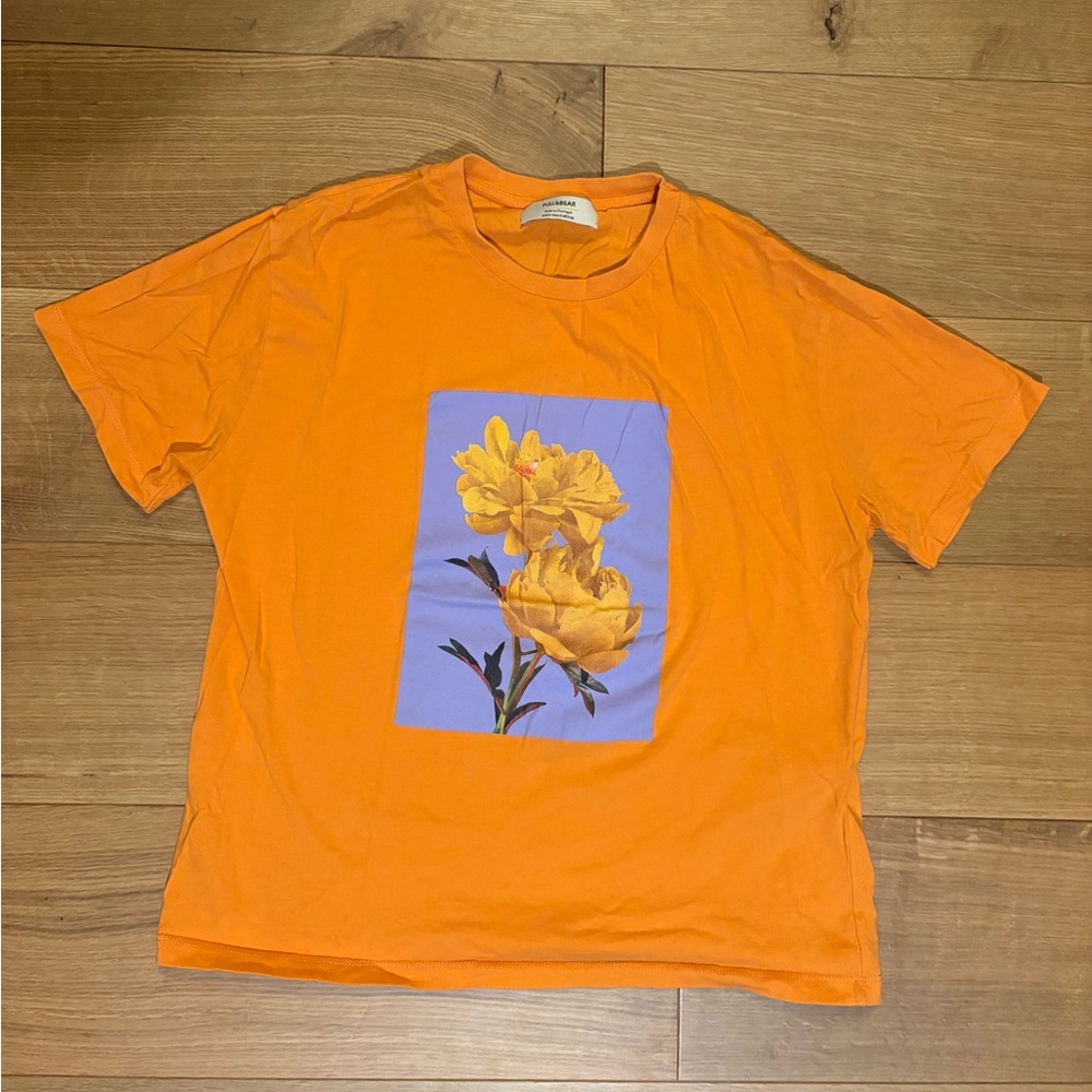 Pull&Bear Bright Orange Crewneck Tee